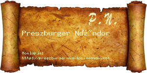 Preszburger Nándor névjegykártya