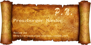 Preszburger Nándor névjegykártya